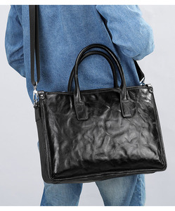 Sac de voyage noir pour <span class=keywords><strong>avocat</strong></span>, sac fourre-tout en cuir, sac à bandoulière pour ordinateur portable 14 pouces, sacoche d'affaires en cuir pour homme - Product Image 6