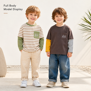 T-shirt à manches longues pour enfants 2026, haut à manches color block pour garçons, col rond, <span class=keywords><strong>sous</strong></span>-vêtement décontracté, tee-shirt à superposer, coupe ample, streetwear OEM ODM - Product Image 2