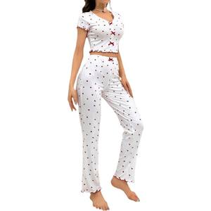 <b>Women</b> <b>Pajama</b> Set with Heart Print Cute <b>Summer</b> Sleepwear Shorts Nightie Homewear - Product Image 6