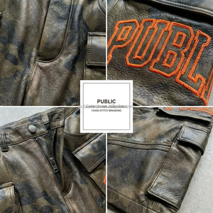 Apparel Manufacturer Custom Chain Embroidery <b>Short</b> Pants Multiple Pockets Oversized Luxury Loose Camo PU Leather <b>Shorts</b> for Men - Product Image 2