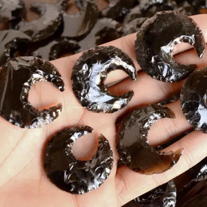 Natural Black Obsidian Crescent <b>Moon</b> Pendant Rough Cut Gemstone Polished <b>Moon</b> Shape Jewelry for Men and Women - Product Image 4