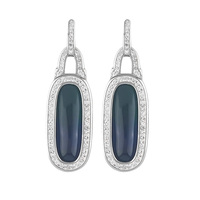 Ces boucles d'oreilles présentent un cadre ovale en résine serti de pierres en zircone cubique, alliant design moderne et éclat classique.