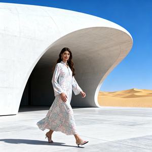 Abaya élégante en polyester avec strass thermocollants de luxe pour femmes musulmanes, robe de soirée personnalisée, vente en gros - Product Image 2