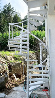 Escalier en spirale extérieur en acier inoxydable, double hélice, colonne centrale en acier inoxydable, sur mesure pour usage commercial
