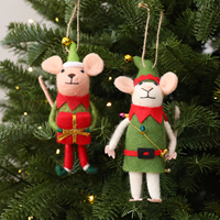 Ornements de Noël en forme de souris très vendus pour la décoration d'arbre et de couronne, ornements de Noël en feutre vert et rouge, mini-souris de Noël