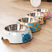 Bol d'alimentation rond pour animaux de compagnie en mélamine en acier inoxydable chat chien eau mangeoire double bol accessoires pour animaux de compagnie