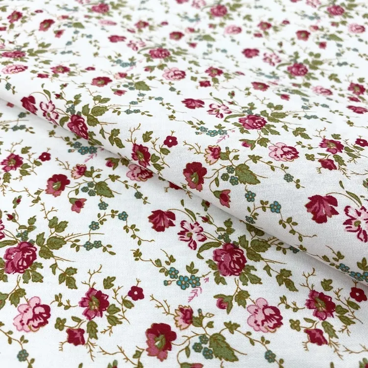 Fashionable plain 100gsm small flower printed woven 100%cotton poplin fabric for dress