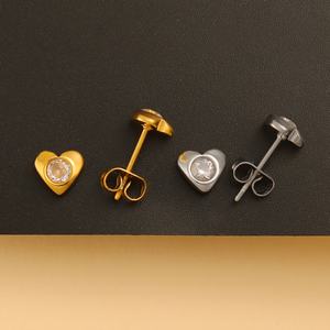 <b>Stud</b> Earrings Stainless Steel 18k Gold Plated Heart Shaped clear Crystal Inlay Polished Hypoallergenic Minimalist for Women - Product Image 5