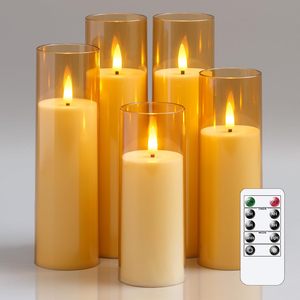 Ensemble personnalisé de 5 ou 9 bougies LED électriques à piles en acrylique et plastique, avec télécommande, pour la décoration de la maison - Product Image 1