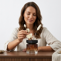 Diffuseur de parfum d'ambiance personnalisé écologique, flacon en verre carré de luxe, diffuseur à roseaux avec bouchons en bois noir, vente chaude