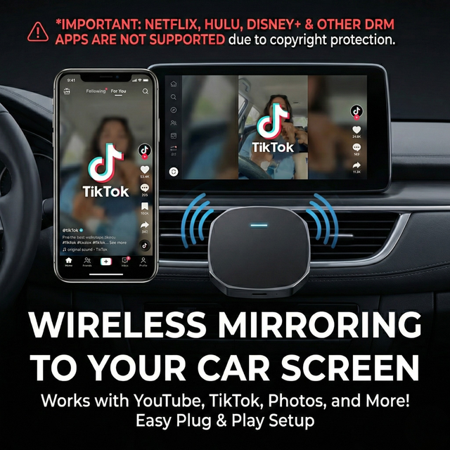 PhoebusLink FB2 2026 Wireless Android Auto Apple CarPlay Bluetooth Plug Play Adapter Smart AI Box Youtube Netflix IPTV TikTok