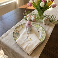 Serviettes en lin brodées à points festonnés, motif Peter Rabbit, écologiques, pour la décoration de table de fête à domicile au printemps
