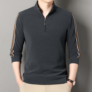 Haut de gamme hommes vêtements Semi fermeture éclair col montant pull printemps automne d'âge <span class=keywords><strong>moyen</strong></span> hommes ample décontracté à manches longues chemise T-shirt - Product Image 4