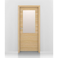 Porte d'entrée moderne en bois avec élément en verre pour applications intérieures et projets commerciaux