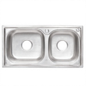 Évier de cuisine moderne à double bac avec robinet, à poser sur comptoir, rectangulaire, en acier inoxydable brossé, garantie 5 ans, pratique - Product Image 2