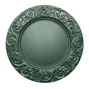 Piatti di ricarica da tavolo in plastica oro rosa da 13 pollici Vintage elegante sotto il piatto con bordo di fiori retrò lucido per matrimonio - Product Image 2