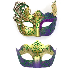 Maschere per feste in maschera con Glitter veneziano mezza faccia in metallo glitterato maschere per coppia per la parata in Costume del Mardi Gras ballo in maschera