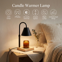 Lampe de table moderne et simple avec base en bois noire, chauffe-cire électrique en métal sans flamme, avec minuterie, pour parfumer la maison