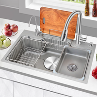 Évier de cuisine multifonctionnel en acier inoxydable, grand évier simple avec panier d'égouttage et accessoires de robinetterie