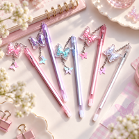 Stylo gel fantaisie avec breloque papillon à paillettes, corps transparent, pointe fine, papeterie mignonne pour journalisation, agenda, cadeaux de détail