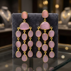 New Arrival Jaipur Gems Jewelry Trendy Pink Quartz <b>Silver</b> Gold Plated <b>Chandelier</b> Drop Earrings for Wedding Engagement - Product Image 4