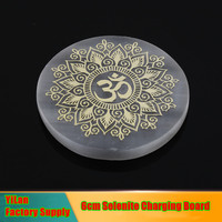 Plaque de chargement en cristal de sélénite naturelle avec symbole gravé Chakra Tree Of life Energy