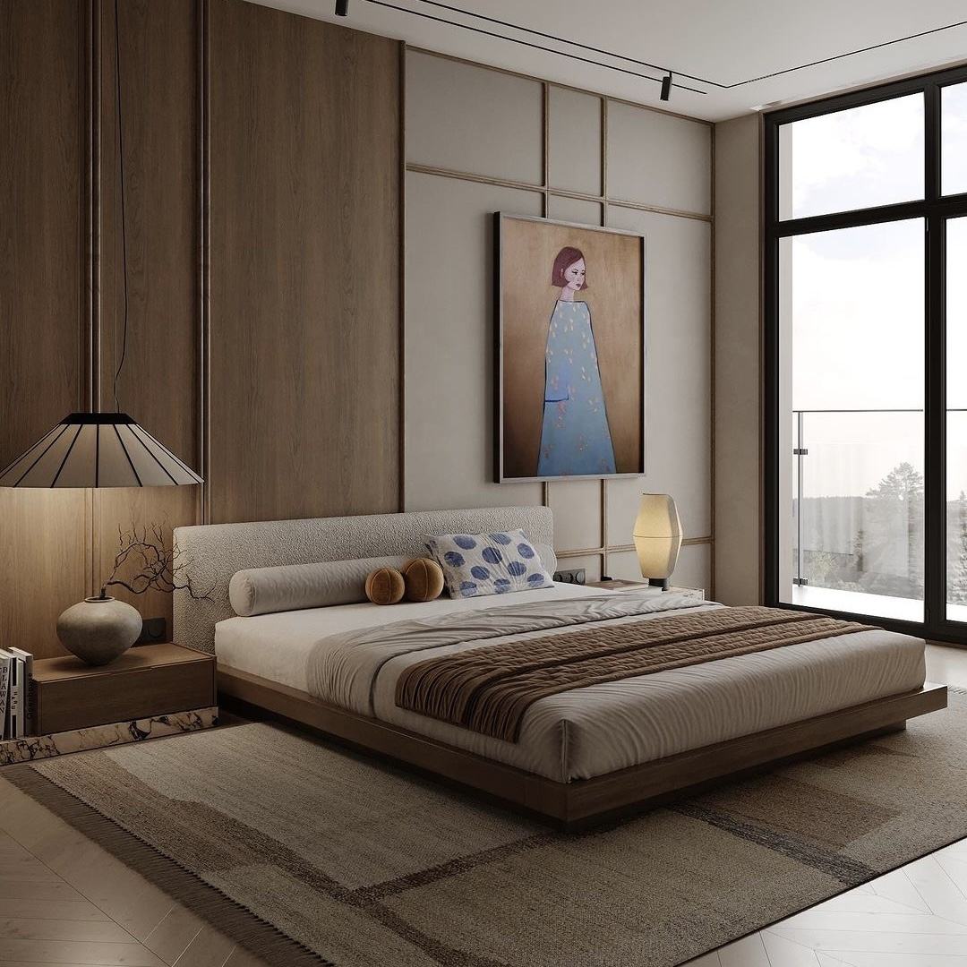 Luxury Modern Bedroom Furniture Leather Double Bed - Nordic Brown Soft Bed  for Elegant Home Interiors, image size:1080x1080