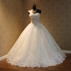 Abito da Sposa Personalizzato per <span class=keywords><strong>Donna</strong></span>, Stile Principessa, Elegante con Applicazioni di Cristalli e Perline, Vestito Nuziale alla Moda con Scollo a Cuore - Product Image 1
