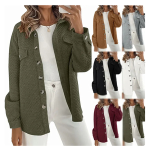 レディースファッションカジュアルスリーブ付き無地コート卸売婦人服 - Product Image 1