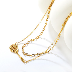 Collier raquette de tennis en alliage de zinc doré, design ajouré, bijou sportif et tendance pour femmes et hommes, pendentif chaîne multicouche - Product Image 2