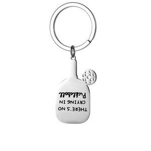 Portachiavi Pickleball 'There's No Crying' in Acciaio Inossidabile Dorato, Charm a Forma di Racchetta e Palla, Regalo Divertente - Product Image 4