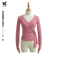 Hauts enveloppants pour femmes, style Coquette, pour Pilates, Ballet, Yoga, mignons, à manches longues, respirants, coupe ajustée, col en V, pour l'entraînement