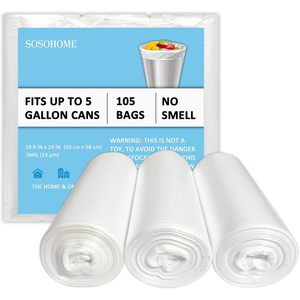Sacs poubelles transparents 19,6x23 pouces, 5 gallons, sans odeur, pour maison, bureau, cuisine, salle de bain, 105 unités - Product Image 1