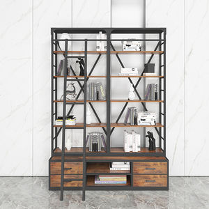 Bibliothèque murale en fer forgé industriel, étagère rétro avec échelle, bibliothèque murale en bois massif, étagère de bureau avec séparation - Product Image 5