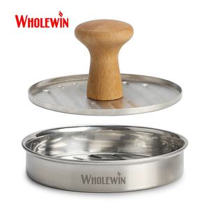 5 pouces en acier inoxydable 304 Burger Press Eco-Friendly <span class=keywords><strong>Hamburger</strong></span> Patty Maker avec manche en bois pour la préparation de la viande de cuisine à domicile - Product Image 5