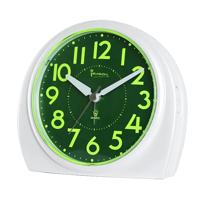 BM13701 2022 green clloection snooze silence quartz plastic analog table &desk alarm bedside round clock