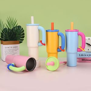<b>Large</b> Capacity 304 Stainless Steel Thermos <b>Cup</b> Multi-Color Arc-Shaped Straw Handle Promotional Drinkware - Product Image 3