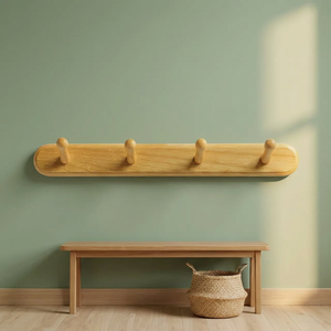Perchero de Pared de Madera con 4 Ganchos, Ecológico, Resistente, Estilo Clásico Minimalista, para Hogar y Hotel, Fácil Instalación - Product Image 2