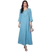 Abaya Turquoise Moderne Élégante et Modeste pour Femmes Musulmanes, Vêtement de Fête avec Broderie à Franges Perlées