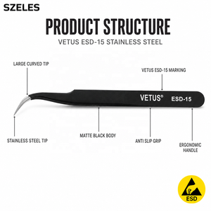 Pinzas Antiestáticas ESD Vetus ESD-10 11 12 13 14 15 16 17 Negras, Pinzas de Acero Inoxidable con Punta Segura para Reparaciones - Product Image 3