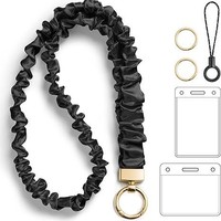 Aksesoris gantungan kartu nama, tali lanyard scrunchie yang dapat ditarik, dengan tempat handphone elastis dan gantungan handphone.