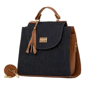 Bolso Bandolera de Mezclilla para Mujer Fana Hera, Cierre de Solapa, Decoración con Borlas, Estilo Casual, Asa Azul - Product Image 4