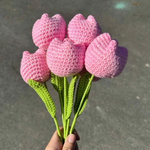 Ramo de Tulipanes de Ganchillo de Algodón Hechos a Mano, Flores Artificiales Eternas, Regalos de Agradecimiento Navideños, Tulipanes Positivos - Product Image 4
