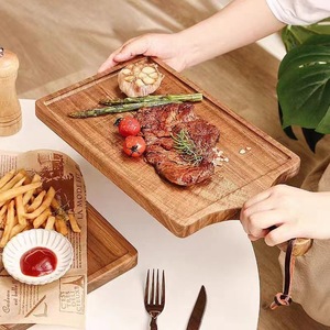 Acacia Wood Steak <b>Tray</b> Rectangular Solid Wood Serving Platter For Western Food Home Use - Product Image 4