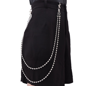 Double Layer Beaded Metal Waist <b>Chain</b> For Men Casual Hip Hop Denim Pants Accessory Zinc Alloy White K - Product Image 2