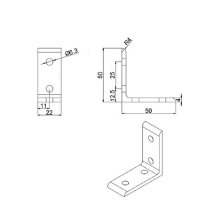 Série 2525, supports d'angle en aluminium à 4 trous, supports d'angle en aluminium pour profilés en aluminium, fabrication de boucliers de sécurité - Product Image 3