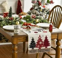 Chemin de table personnalisable en lin imprimé sapin de Noël, réutilisable et lavable, pour la décoration de table de fêtes