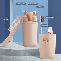 Kit de voyage incassable : Gobelet de toilette et ensemble de brosses à dents avec flacons modulaires pour les voyages en sac à dos et le rangement en longue durée