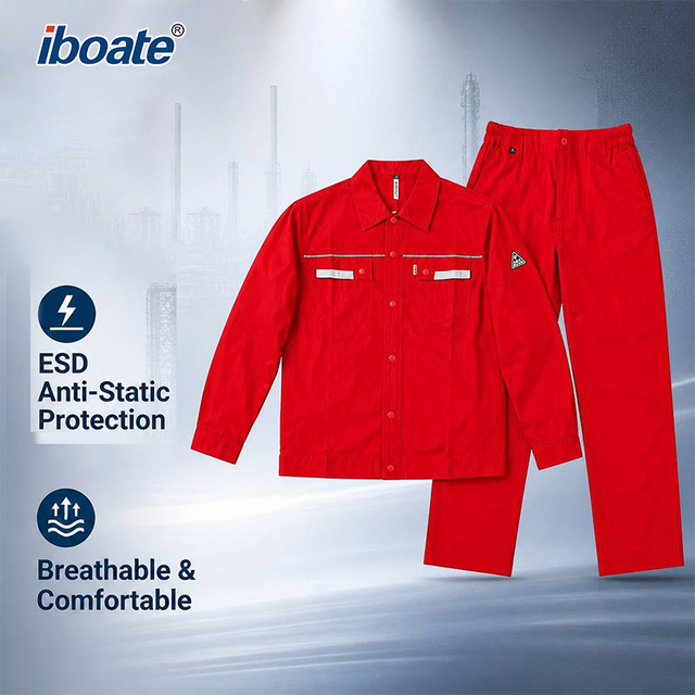 Antistatic ESD Workwear 34.5% Cotton 63.8% Polyester Multi Pocket Electronics Factory Summer Work Uniform