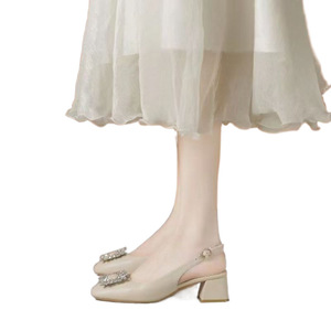 2025 été nouveau une sangle bout fermé femmes sandales à talons talon épais strass match parfait pour jupes français talons hauts - Product Image 2